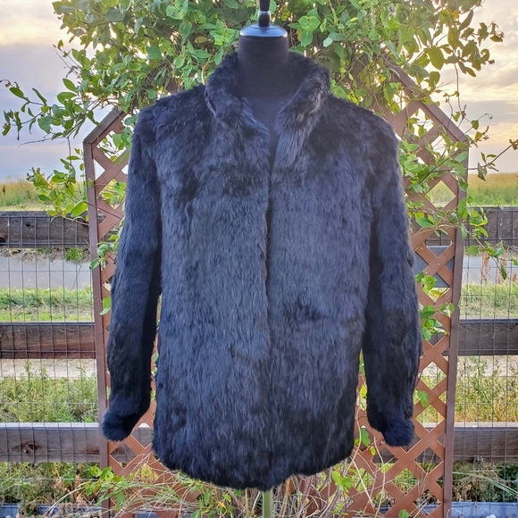 Somerset Furs Los Angeles Solid Black 100% Pure Rabbit Fur Coat Size Medium NWOT - Picture 1 of 16